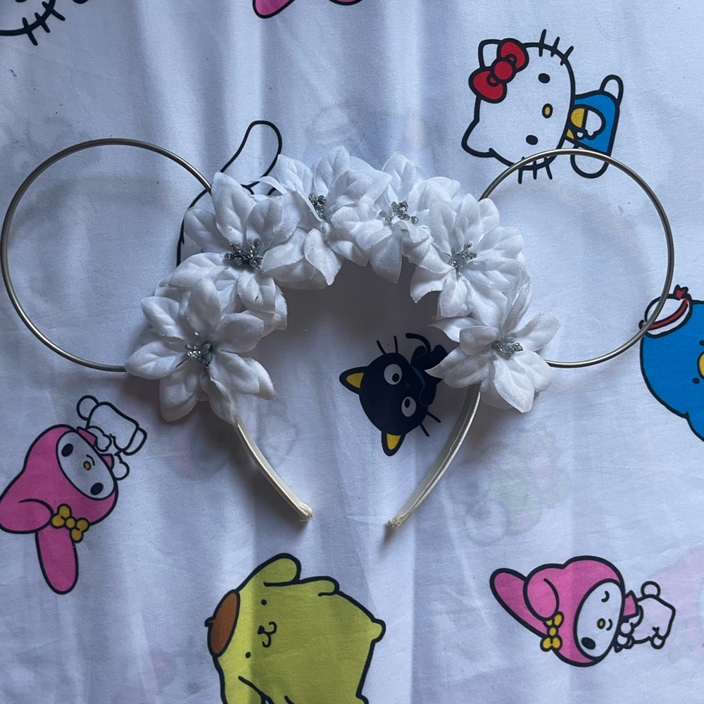 White Floral Mouse Ears Headband